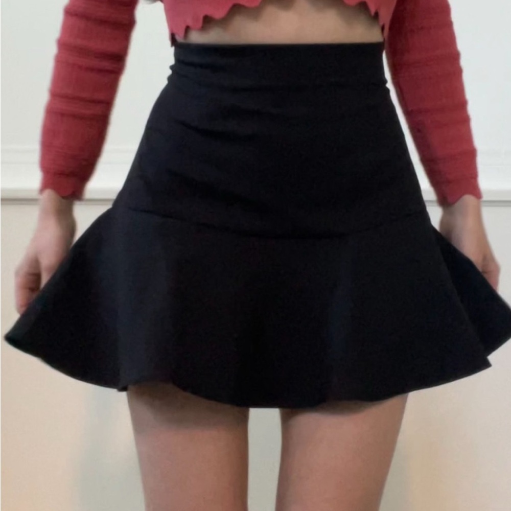 Zara Black Skater Mini Skirt with Tie Front